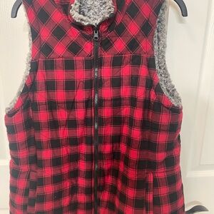 Red and Black Plaid Vest with Sherpa Lining